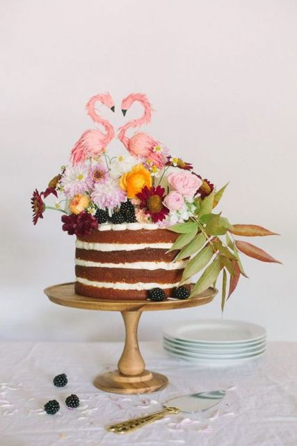 naked cake flamingos