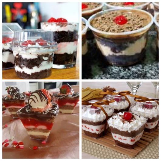Montagem com quatro bolos no pote.