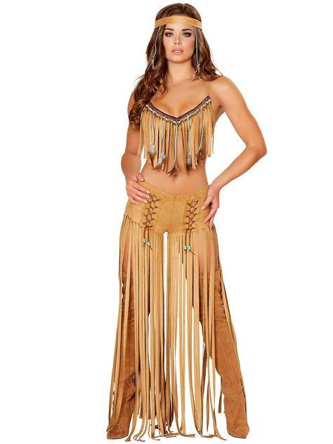 fantasia de índia americana de blusa e calça com franjas