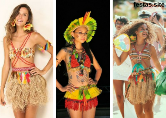 fantasias de índia com biquíni e saia de palha