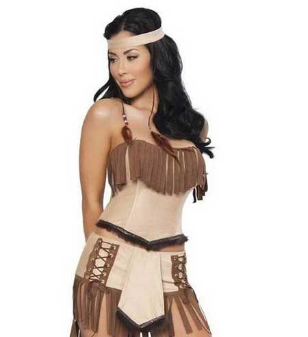 fantasia de índia americana de saia e blusa com franjas 