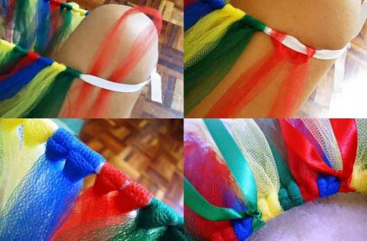 Montagem com passo a passo para fazer saia de tule.