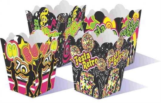 Pacotes para colocar pipoca, no estilo discoteca.