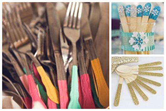 Montagem de talheres com os cabos pintados.