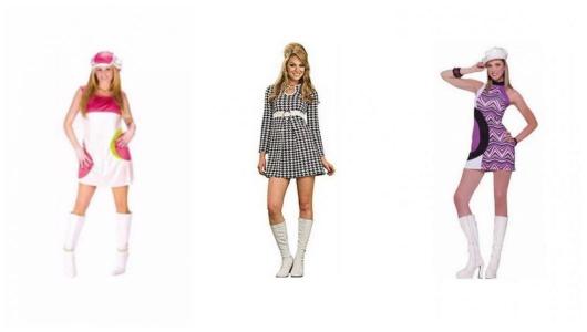 Montagem com três looks diferentes dos anos 60.