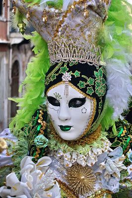 máscara de Veneza branca e verde