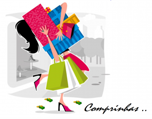 ilustração animada com desenho de sacolas de compras e mulher as carregando.