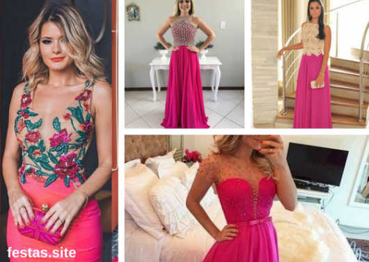 vestidos de formatura rosa pink com parte de cima decoradas