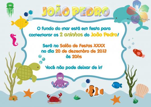 Convites fundo do mar baby cartão impresso