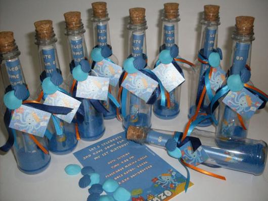 Convites Fundo do mar garrrafinha com pergaminho impresso