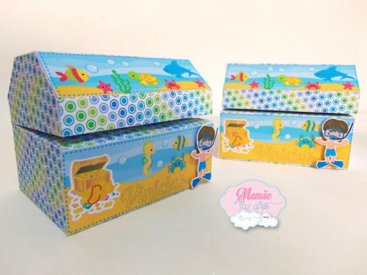 Convites fundo do mar baú impresso