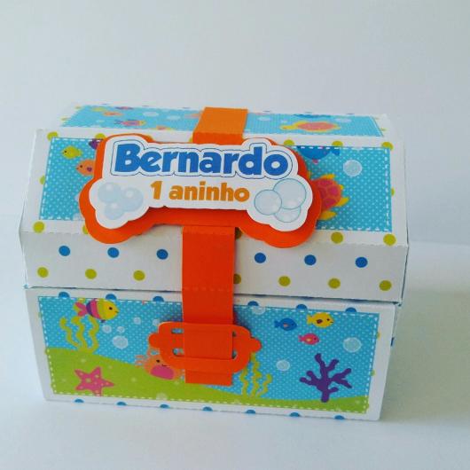 Convites fundo do mar baú com fecho laranja