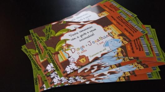 Convites safari ingresso verde, laranja e marrom