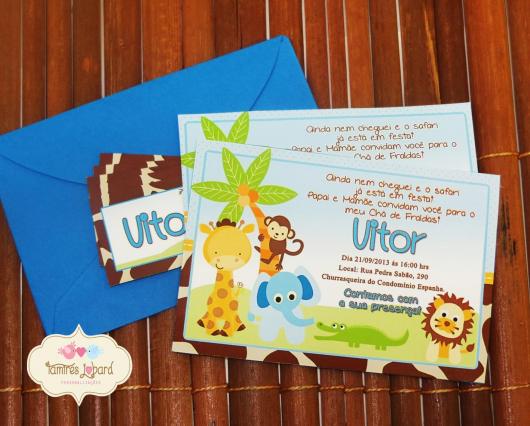 Convites safari baby envelope azul