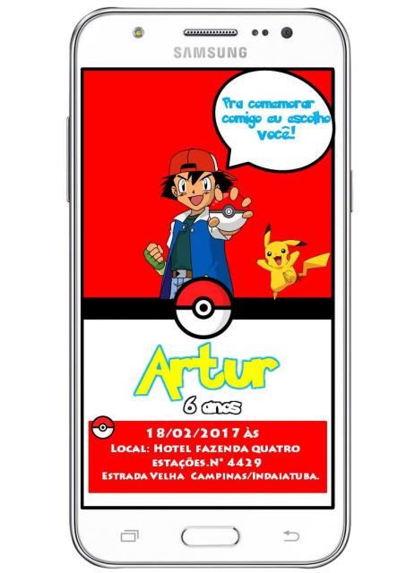 Convites Pokémon digital com fundo vermelho
