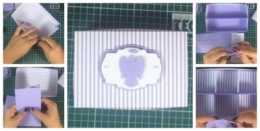 Montagem ensinando a fazer caixinha para convite de batismo.