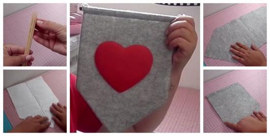 Montagem ensinando a fazer flâmula decorativa.