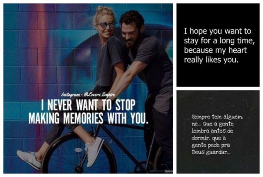 Montagem com três mensagens românticas.