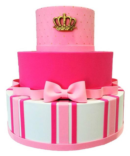 Bolo fake princesa pink e branco de papelão