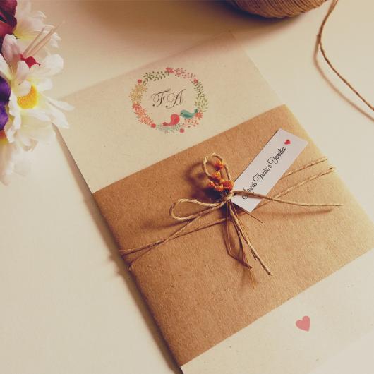 Convites de Noivado Simples rústico com laço