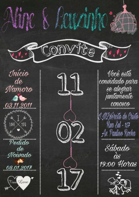 Convites de Noivado Simples chalkboard com data em destaque