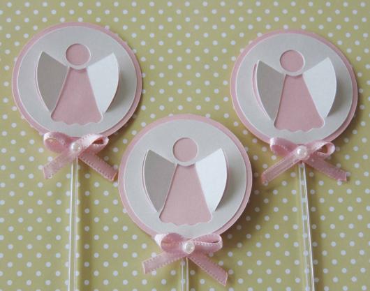 Cupcake para batizado topper anjinho rosa