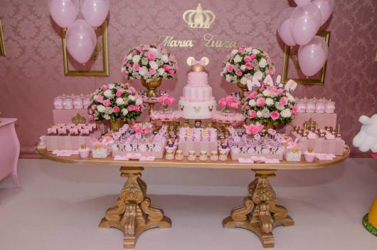 Festa da Minnie rosa detalhes dourados