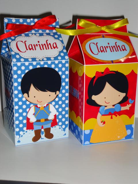 Lembrancinhas Branca de Neve caixinha de leite decorada