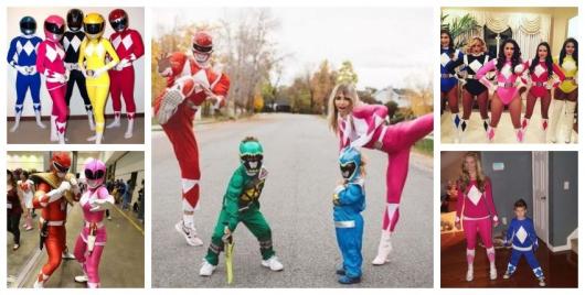 Montagem com fotos de grupos fantasiados de Power Rangers.