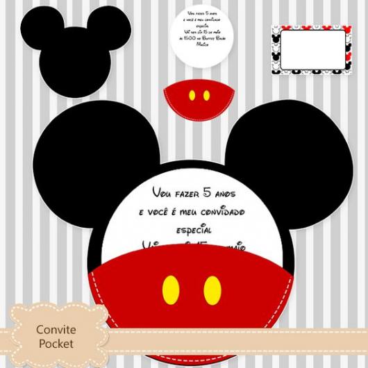 Modelo de convite com o formato do Mickey.