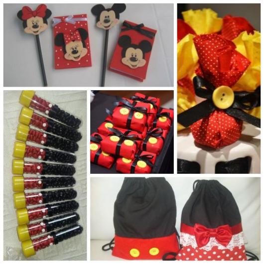 Montagem com bloquinho, lápis, mochilinha e tubete.