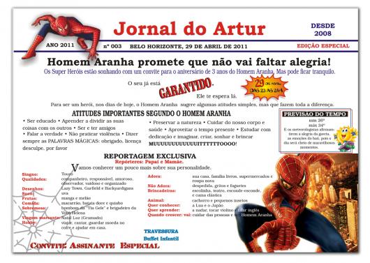 Convites Homem-Aranha modelo de jornal