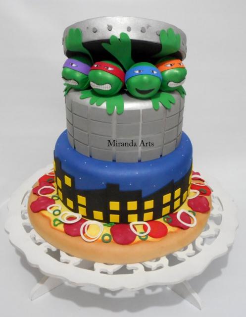 Festa Tartarugas Ninja bolo fake de biscuit