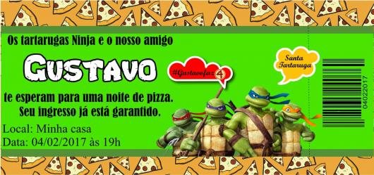 Festa Tartarugas Ninja convite ingresso