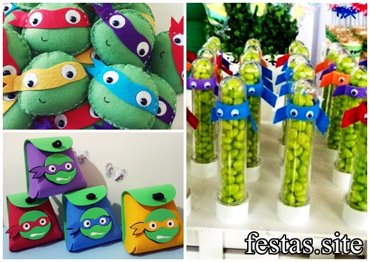 Festa Tartarugas Ninja modelos de lembrancinha tubete feltro e EVA