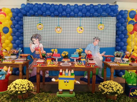 Festa Turma da Mônica com painél de tecido