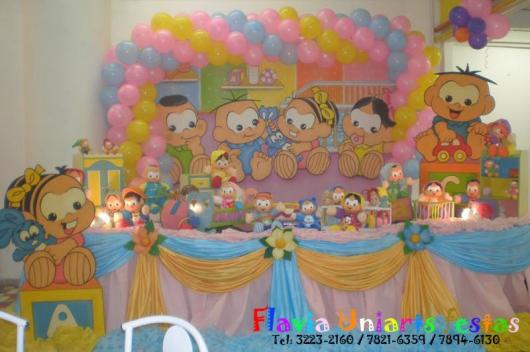 Festa Turma da Mônica baby amarela azul e rosa com painél personalizado