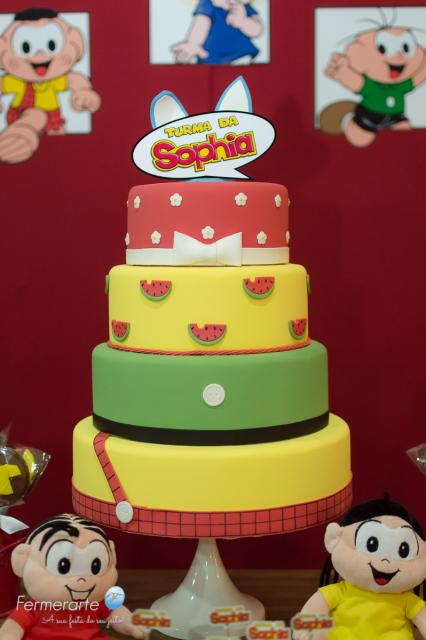Festa Turma da Mônica bolo fake com detalhe de melancia