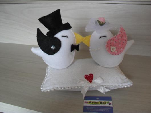Lembrancinhas para Padrinhos de Casamento casal de passarinhos de feltro