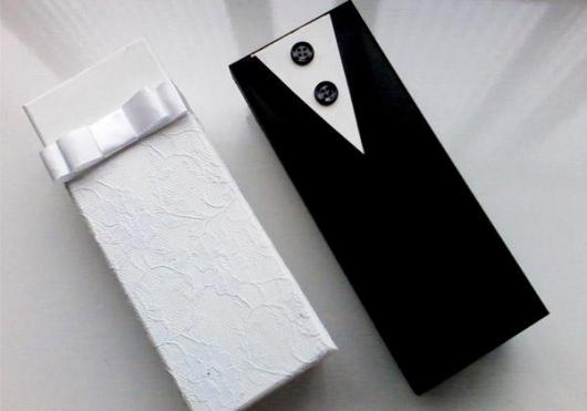 Lembrancinhas para Padrinhos de Casamento caixa de MDF preta e branca