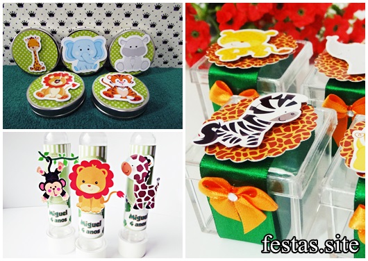 Lembrancinhas Safari modelos personalizadps de tubete caixinha e latinha