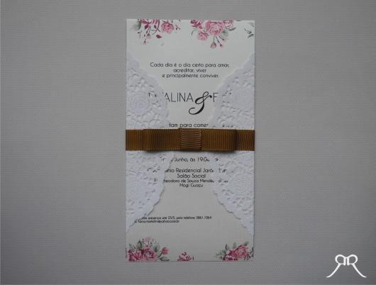 Bodas de Diamante convite scrap com fita de cetim e arabesco
