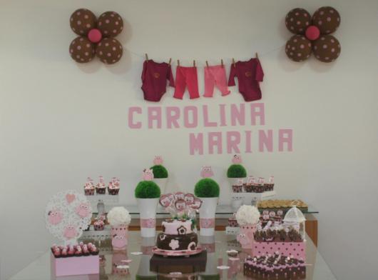 Chá de Bebê Simples decoração para menina rosa e marrom