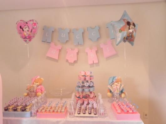 Chá de Bebê Simples para gemêos tema Mickey e Minnie baby