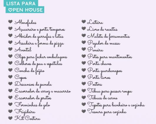 Chá de Casa Nova lista de presentes