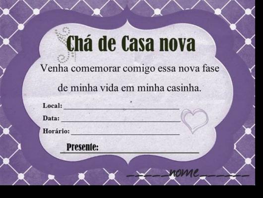 Chá de Casa Nova convite roxo