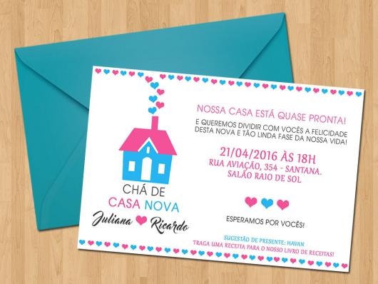 Chá de Casa Nova convite com envelope azul