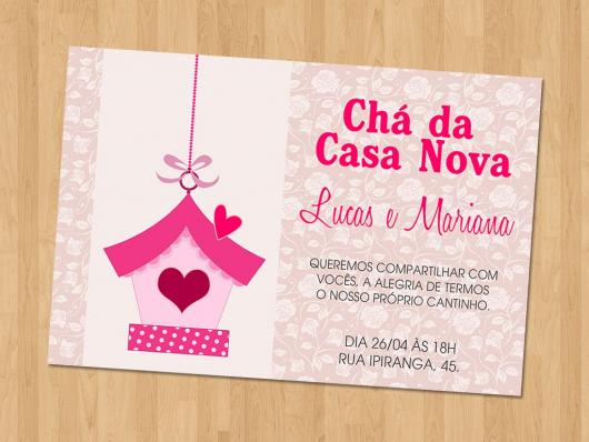 Chá de Casa Nova convite rosa com duas estampas
