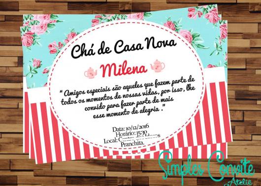 Chá de Casa Nova convite modelo de convite cartão florido