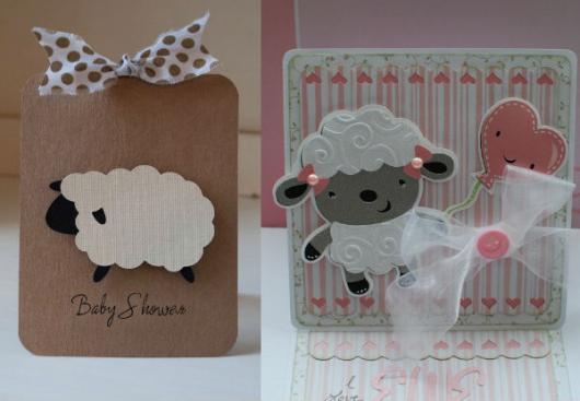 Convites de Chá de Bebê modelos de ovelhinha com papel kraft e 3D